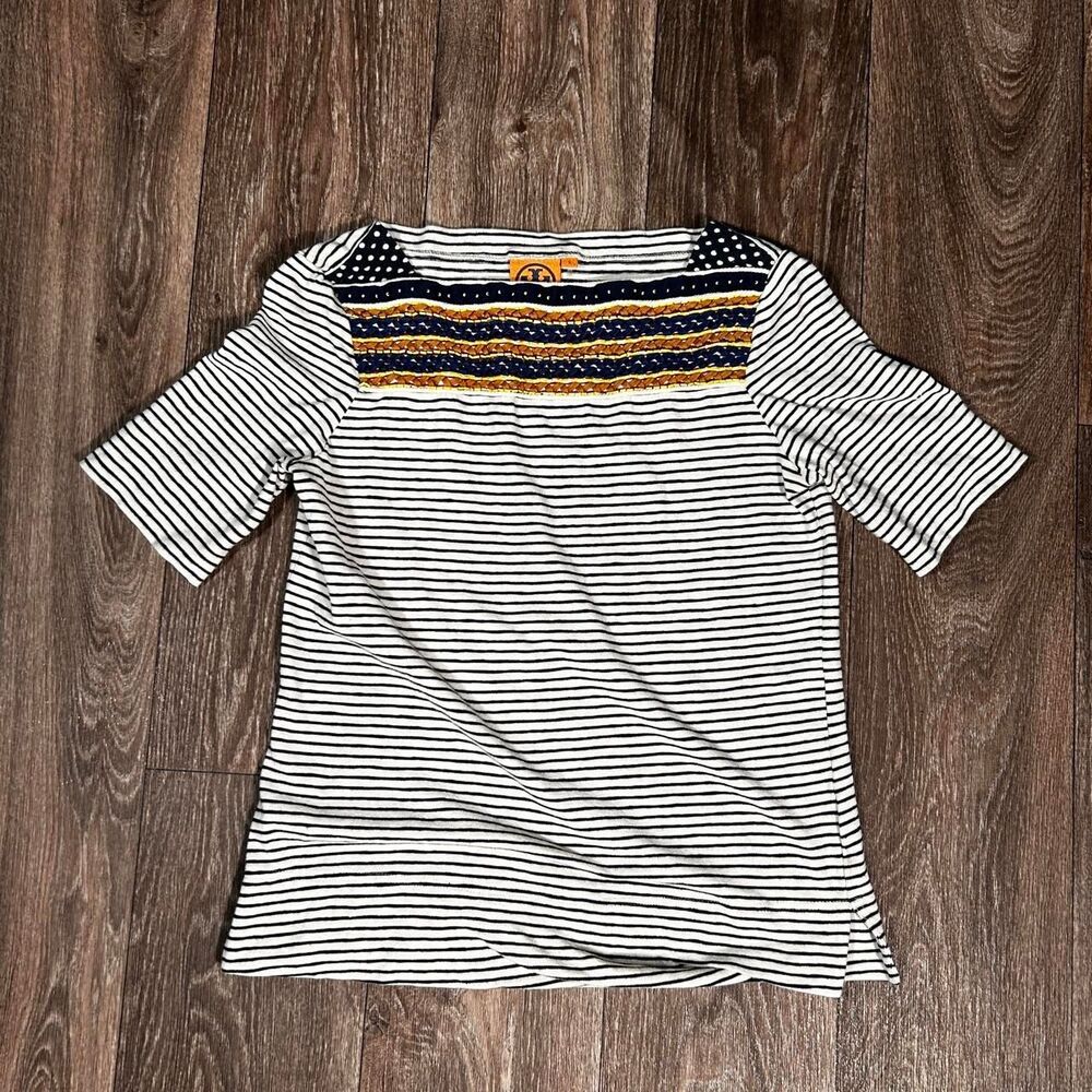 Tory Burch Striped Bateau Neck Top preppy coastal